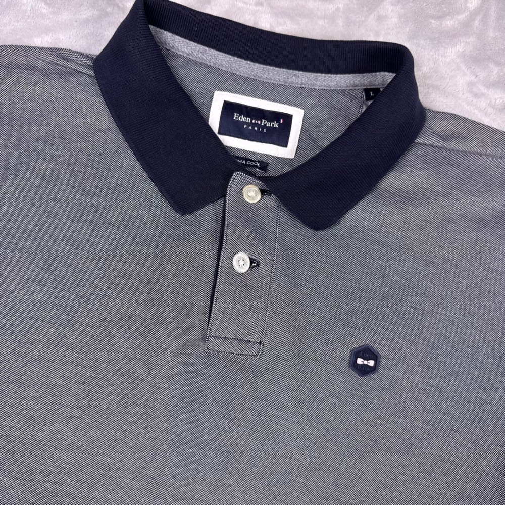 Eden Park Polo Shirt Mens Large Navy Blue White Raised Logo